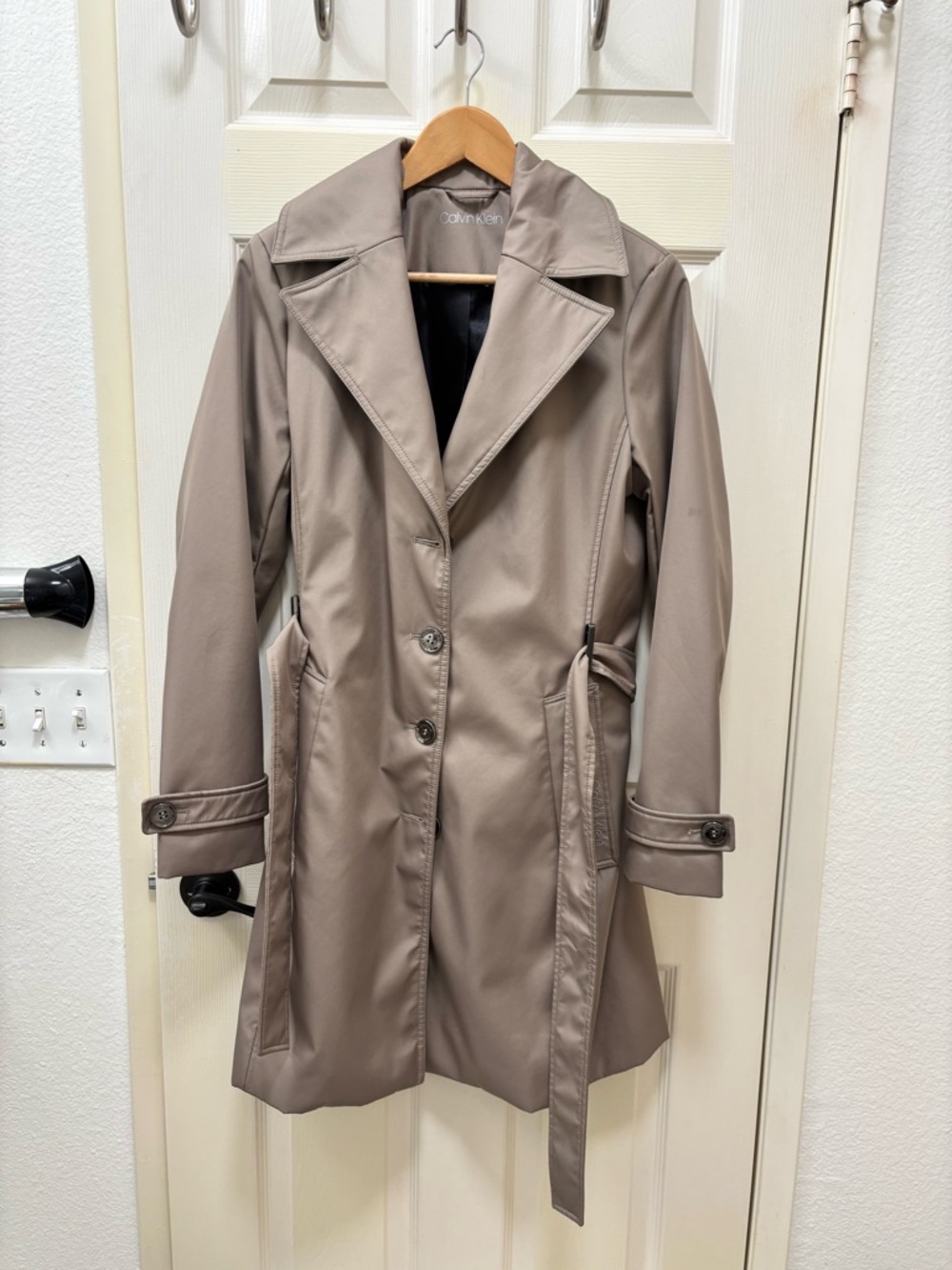 Calvin Klein Taupe Trench Coat with Belt and Hood